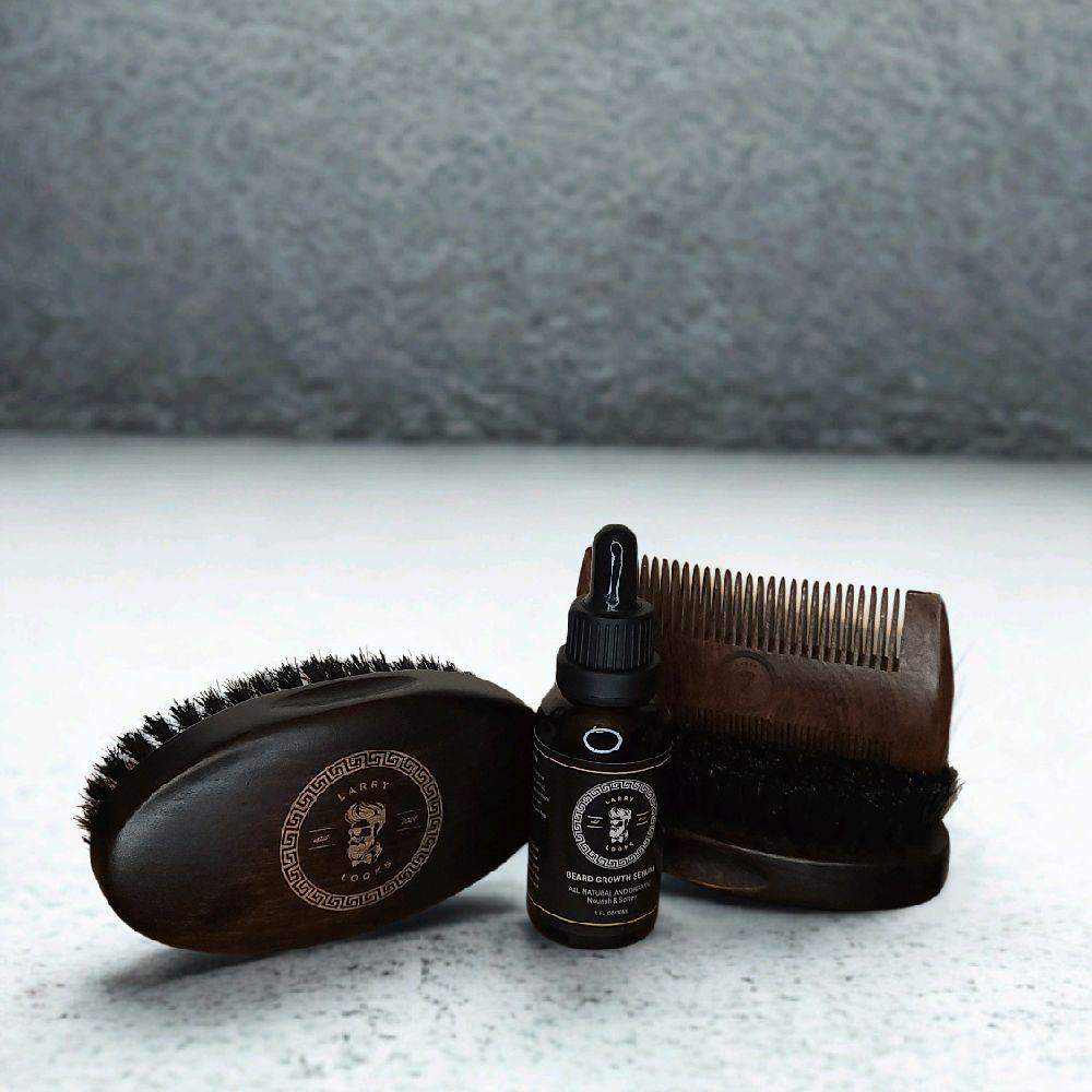 Mens Beard Care Growth Serum Set | Beard Growth Oil | Brush and Comb Set